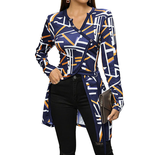 Damen Asymmetrisches Longsleeve-Tunikashirt mit diagonaler Knopfleiste und Seitenschlitzen Shop Nory