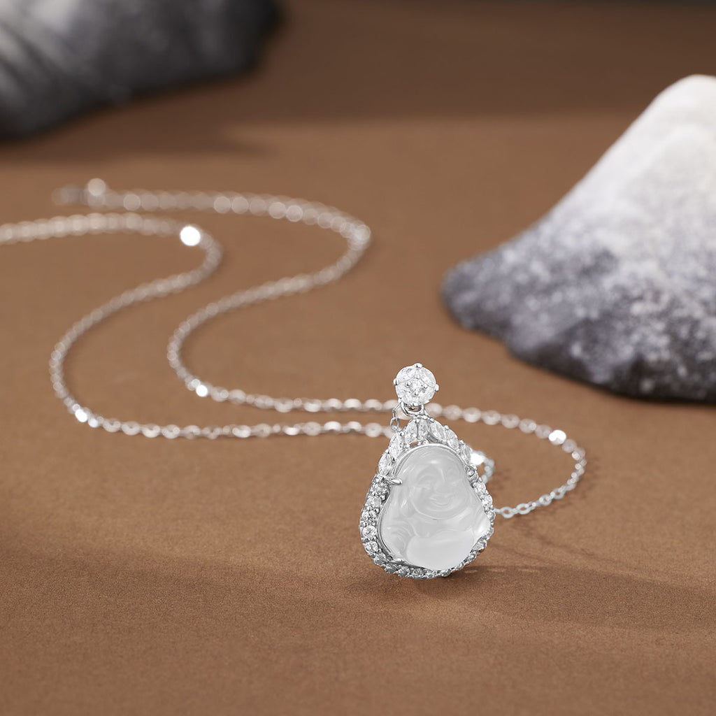 Damen Halskette mit kunstvollem Buddha-Anhänger aus hochwertigem Halbedelstein Shop Nory