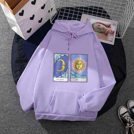 Damen nan leichter Oversize Kapuzenpullover mit Herz‑EKG‑Motiv, langen Kordeln und elastischem Bund Shop Nory