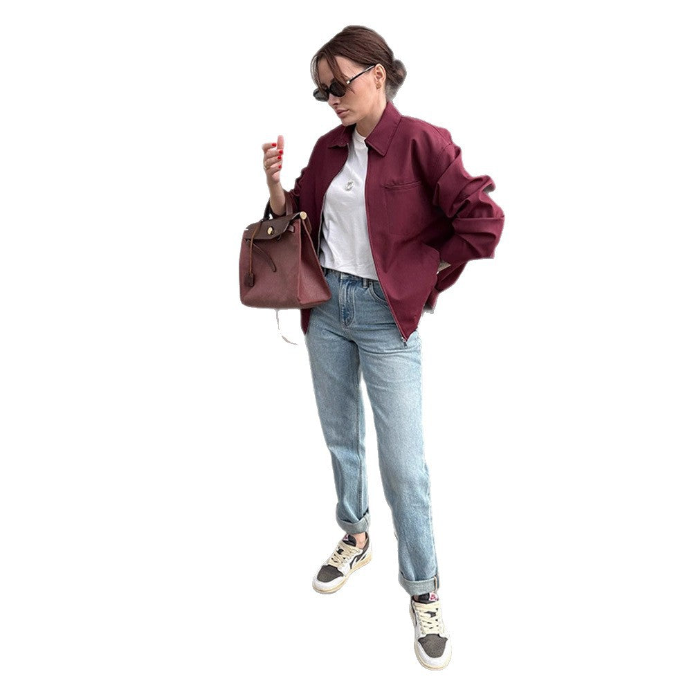 Damen Leichte Twill-Übergangsjacke mit Hemdkragen, verdecktem Reißverschluss und kastiger Silhouette Shop Nory