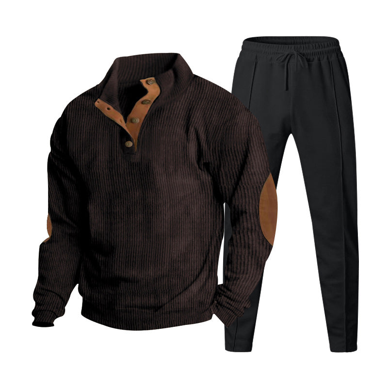 Herren Strukturiertes Henley-Loungewear-Set mit Ellenbogen-Patches & tapered Jogginghose Shop Nory