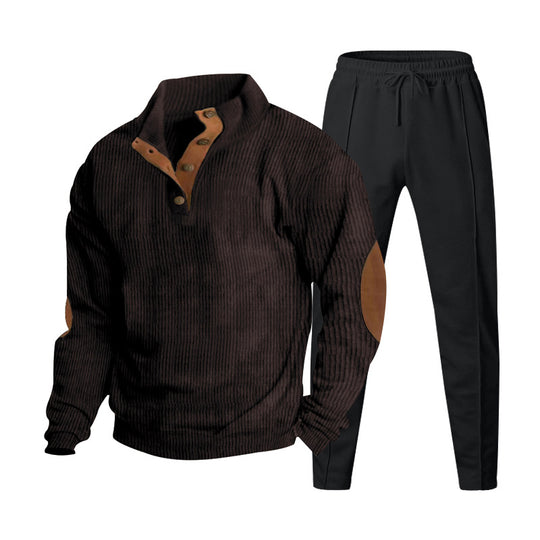 Herren Strukturiertes Henley-Loungewear-Set mit Ellenbogen-Patches & tapered Jogginghose Shop Nory