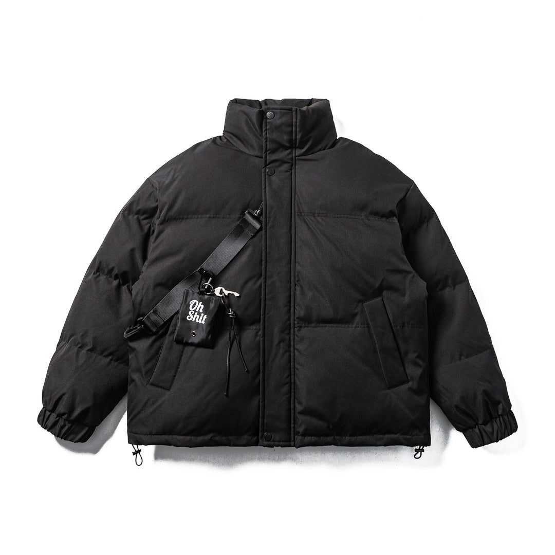 Unisex Boxy-wattierte Pufferjacke mit hohem Stehkragen, verstellbarem Saum und Utility-Gurt Shop Nory