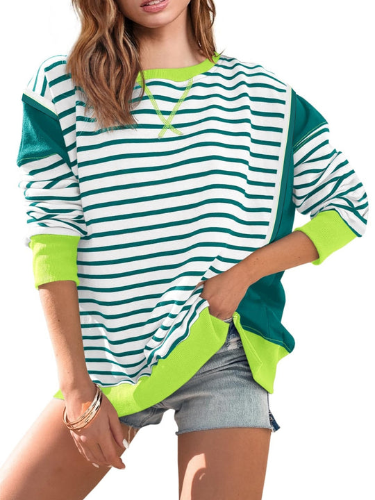 Damen Oversize-Sweatshirt im Marinelook mit Streifen, Raglanärmeln und Rippenbündchen Shop Nory