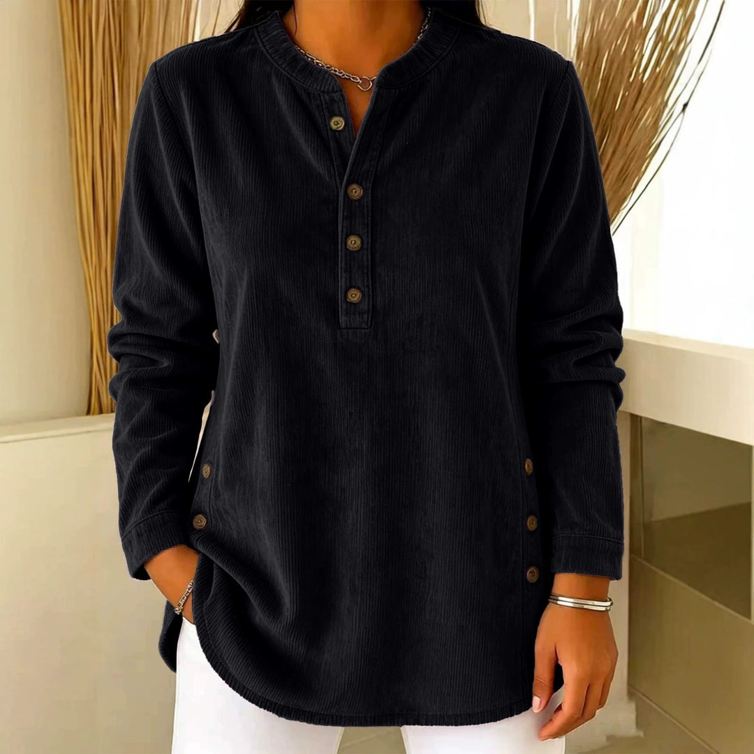 Damen Lässige Cordoptik‑Tunika mit Henley‑Kragen und Seitenknöpfen Shop Nory