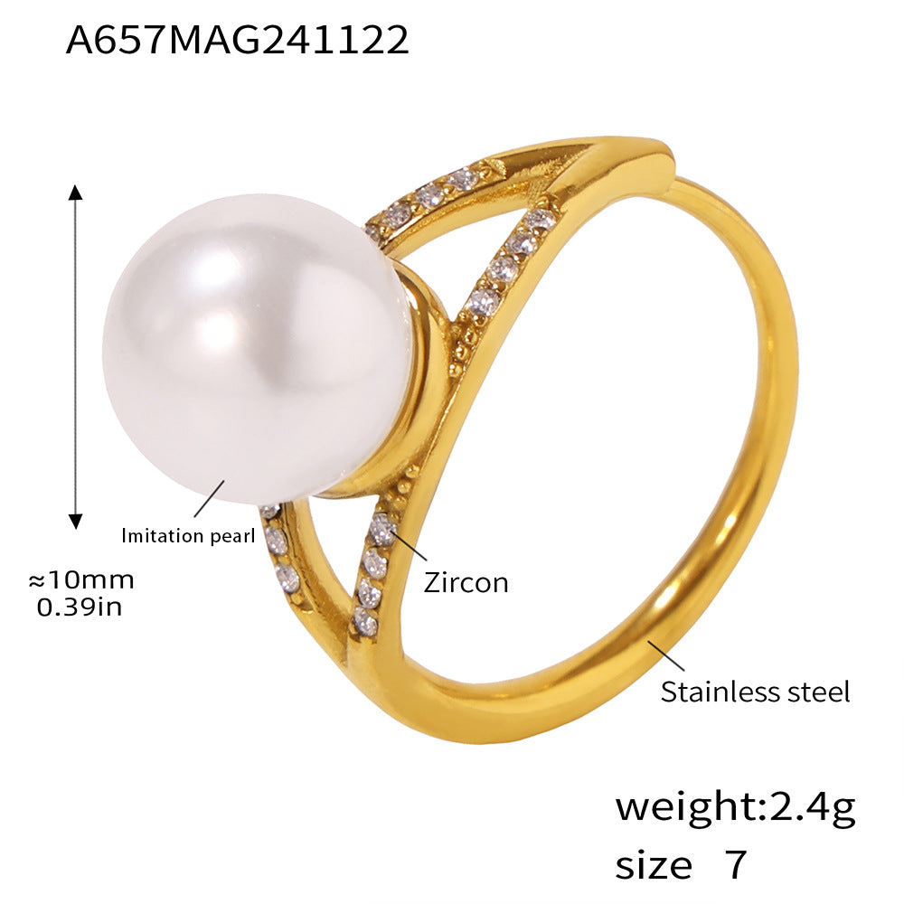 Damenring mit Imitationsperle und Zirkon in elegantem Design Shop Nory