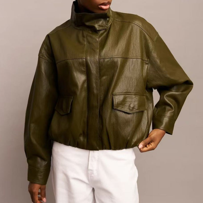 Damen Modische Lederjacke im avantgardistischen Stil