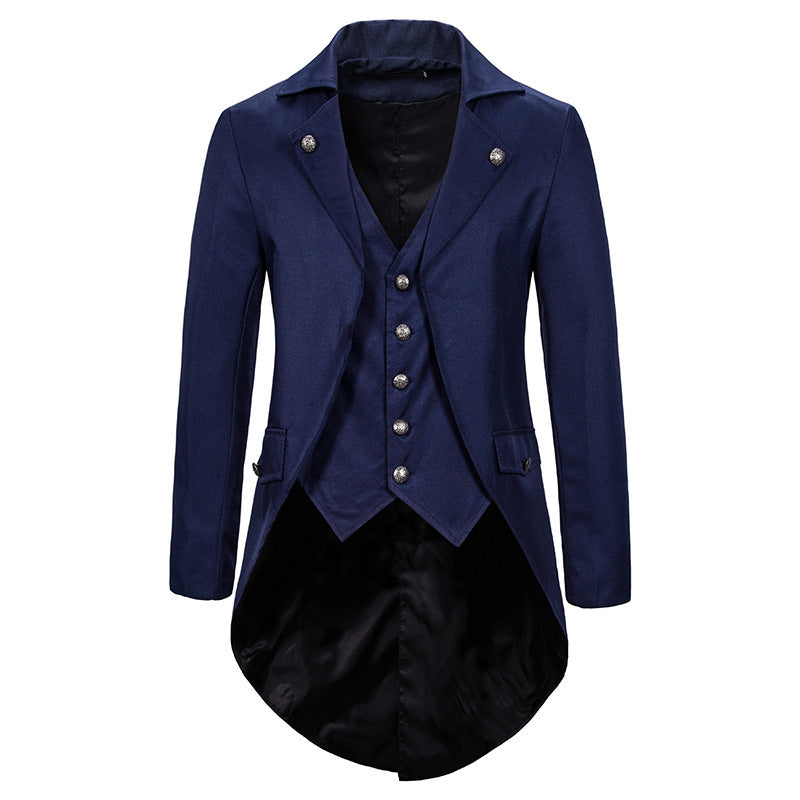 Herren eleganter Steampunk-Sakko mit asymmetrischem Schnitt und edlen Details