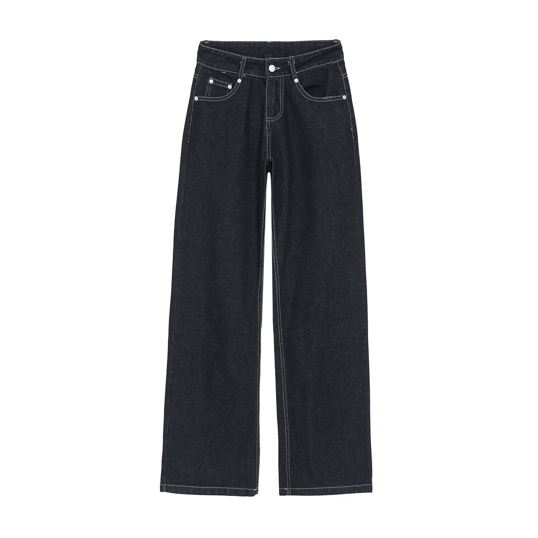 Damen High-Waist Jeanshose mit weitem Bein und Kontrastnähten Shop Nory