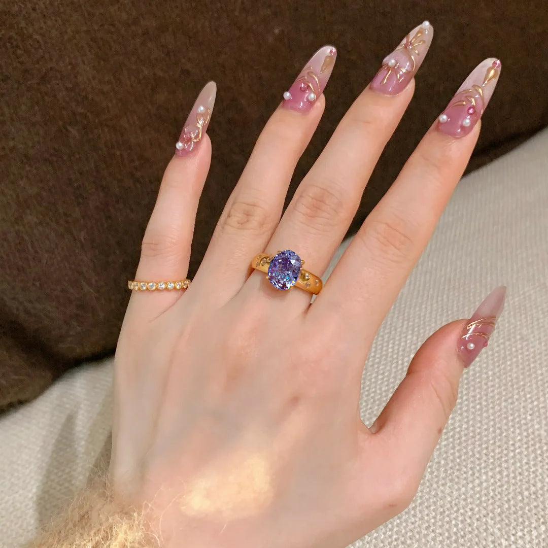 Damen eleganter und funkelnder Ring mit ovalem Edelstein Shop Nory