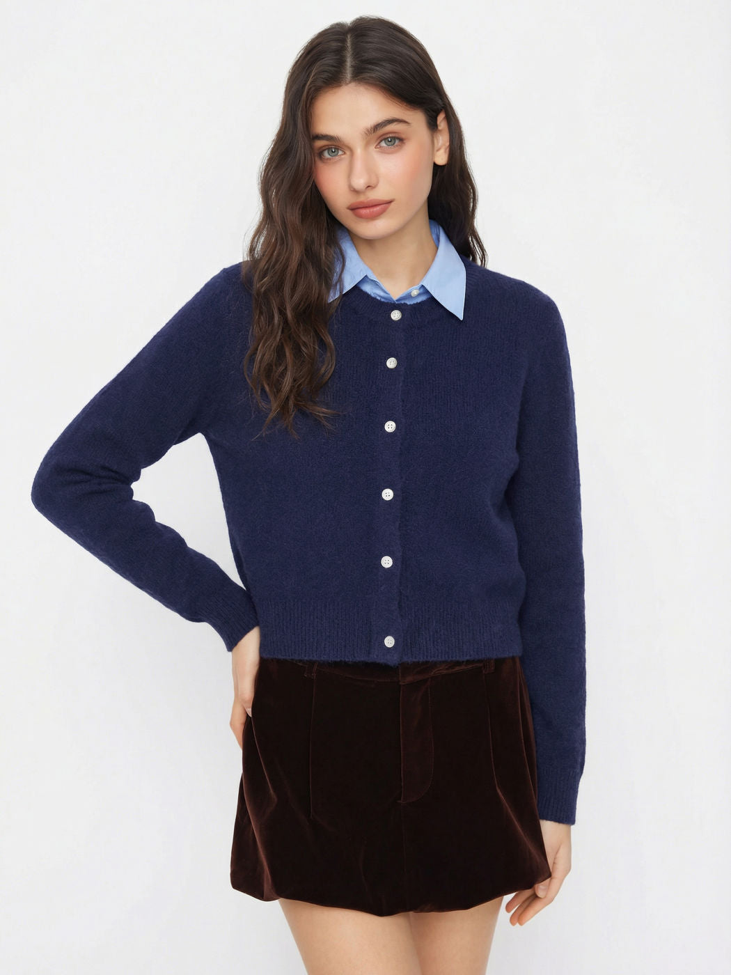 Damen Eleganter Kurzpullover mit Hemdkragen Shop Nory