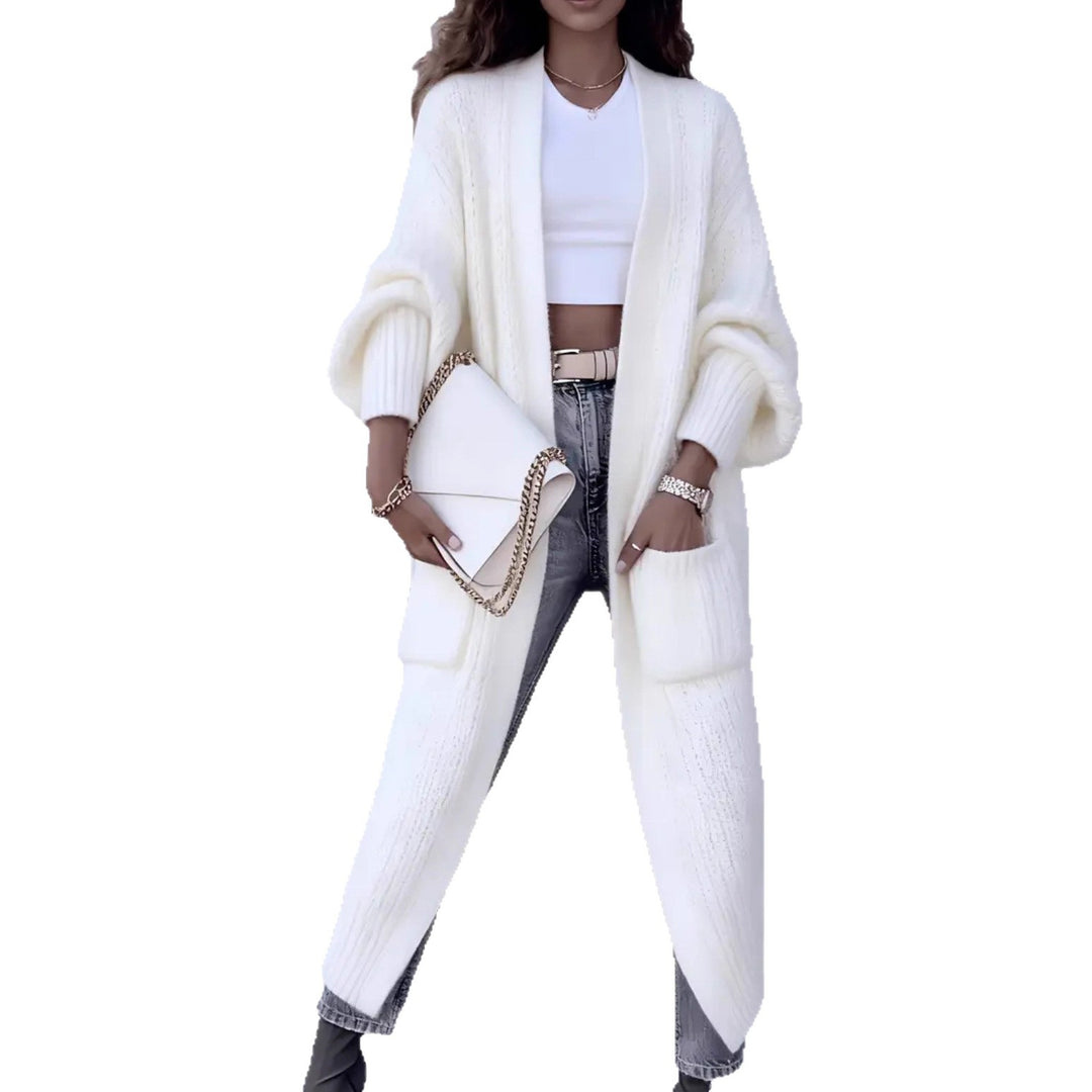 Damen Langer Offener Grobstrick-Mantelcardigan mit Flechtstruktur und überschnittener Schulter Shop Nory