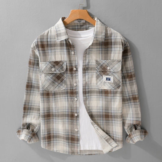 Herren Karierter Baumwoll-Überhemd im Casual-Layering‑Stil mit Pattentaschen Shop Nory