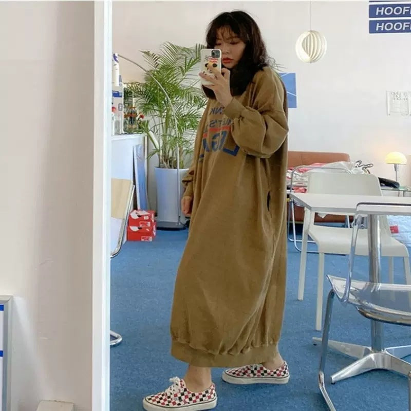 Damen Oversized Sweatkleid mit Ballonärmeln und geriffeltem Saum Shop Nory