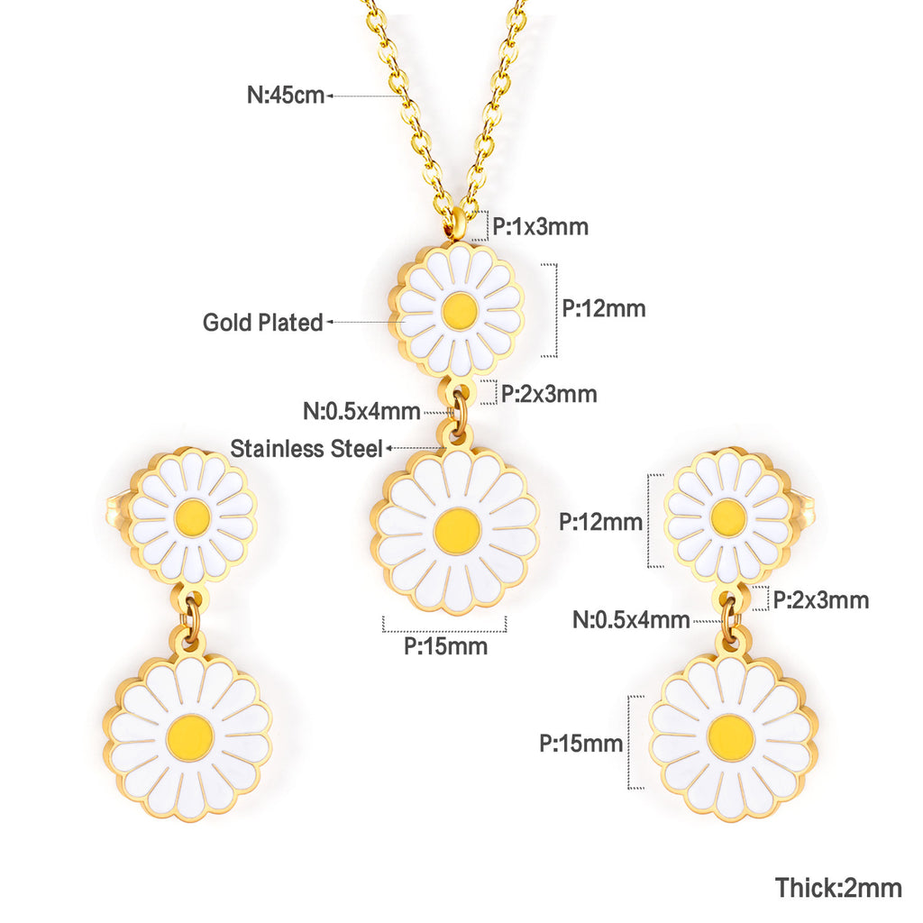 Damen Schmuckset mit floralen Anhängern aus goldplattiertem Edelstahl Shop Nory