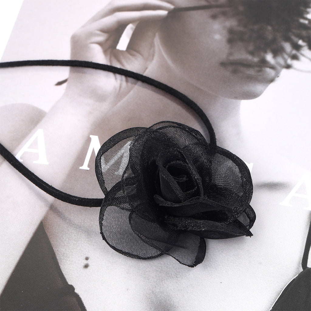 Damen Choker-Halskette mit floraler Verzierung aus feinem Textil Shop Nory