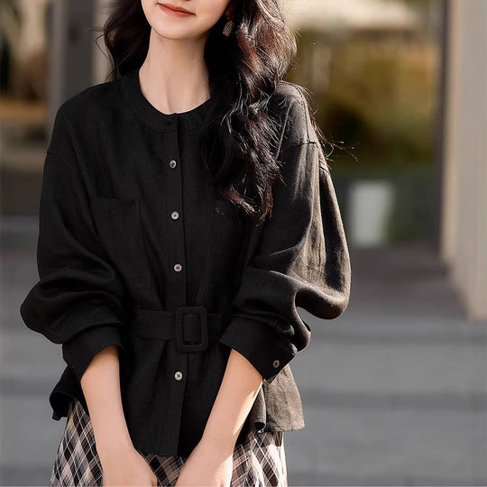 Damen Modische Oversized-Bluse mit Gürtel Shop Nory
