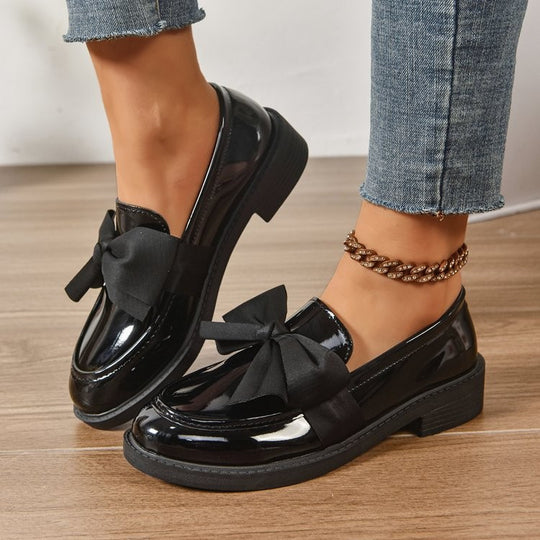Damen Loafer mit Karo‑Muster und Schleifenapplikation Shop Nory