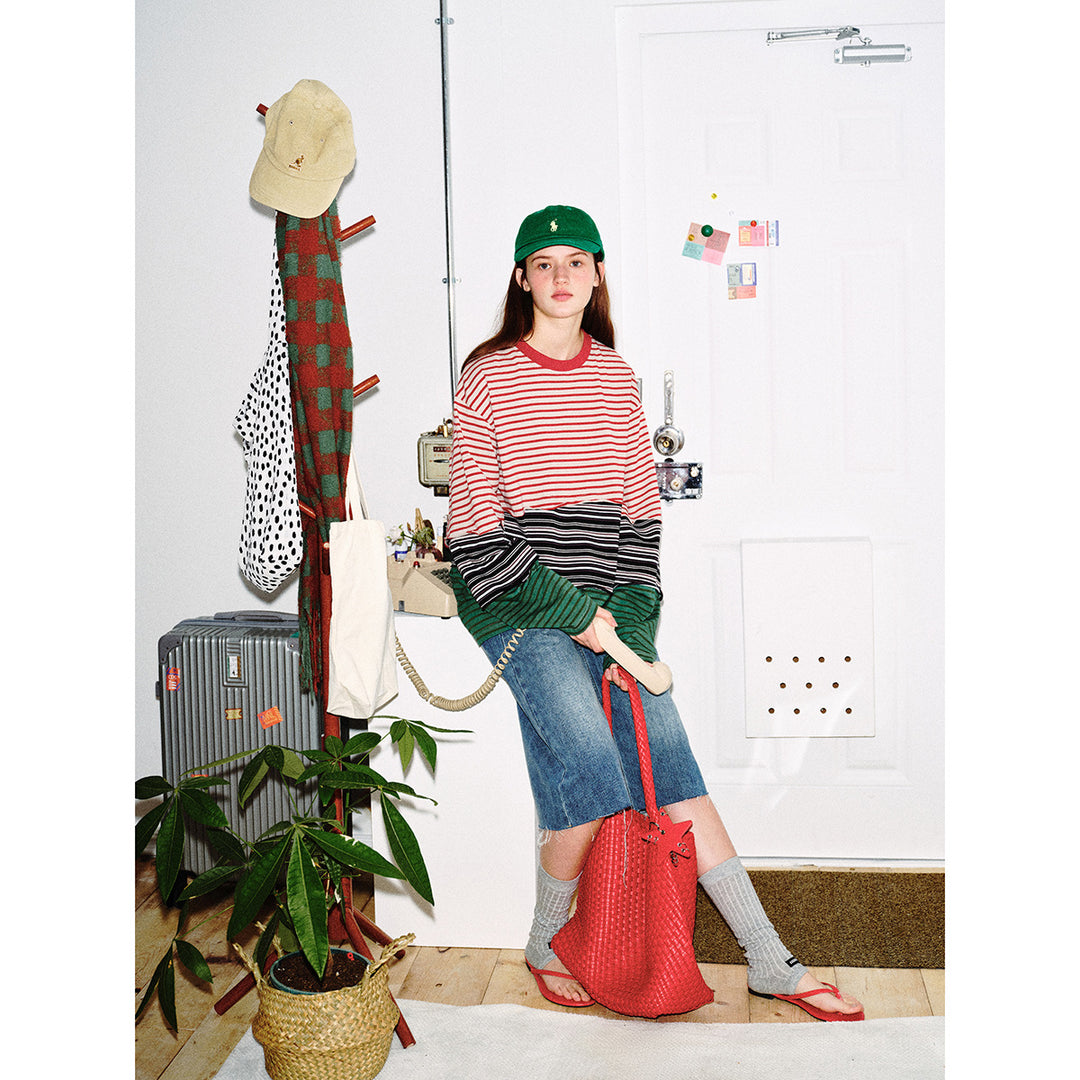 Unisex Lässiges Oversize Langarmshirt mit Blockstreifen aus Baumwollmix Shop Nory