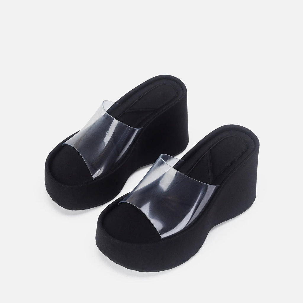 Translucent platform sandals with ankle strap