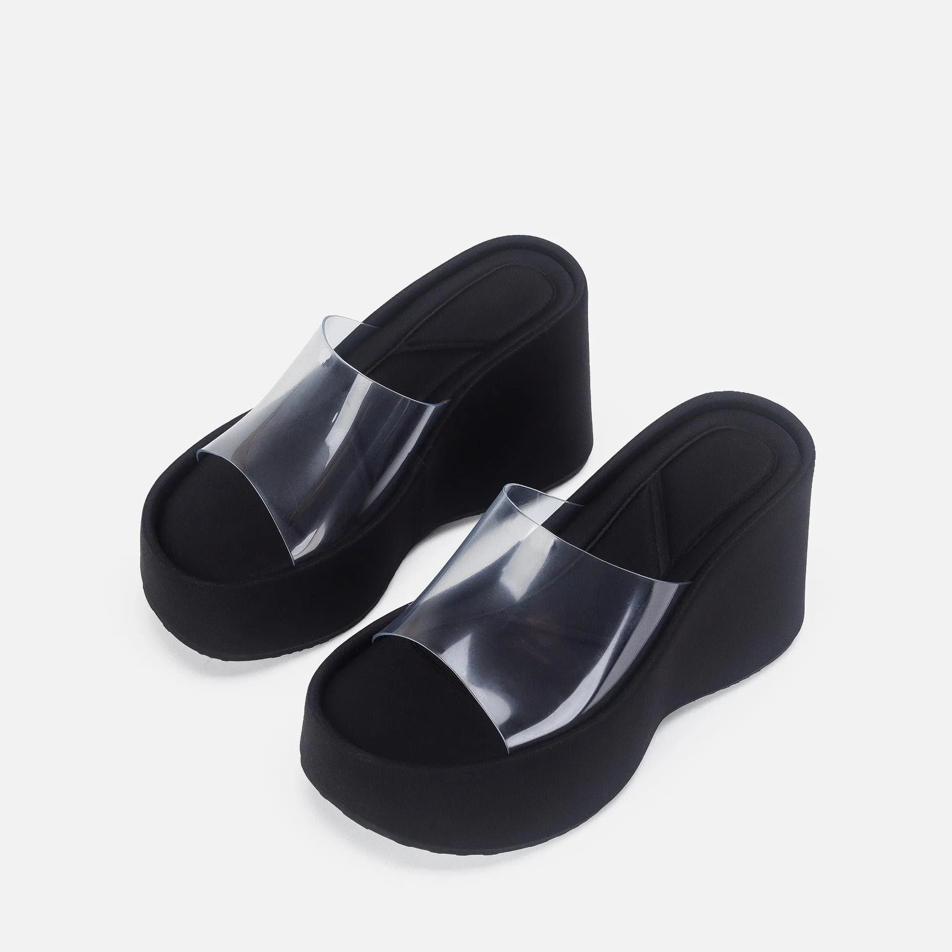 Translucent platform sandals with ankle strap
