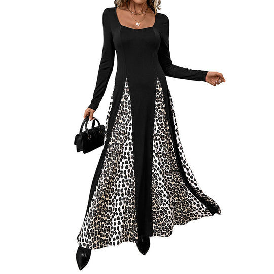 Damen Maxikleid mit eingesetzten Animal-Print-Panels und quadratischem Ausschnitt Shop Nory