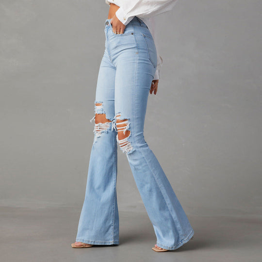 Damen Flared Jeans mit hohen Rissen und hohem Bund
