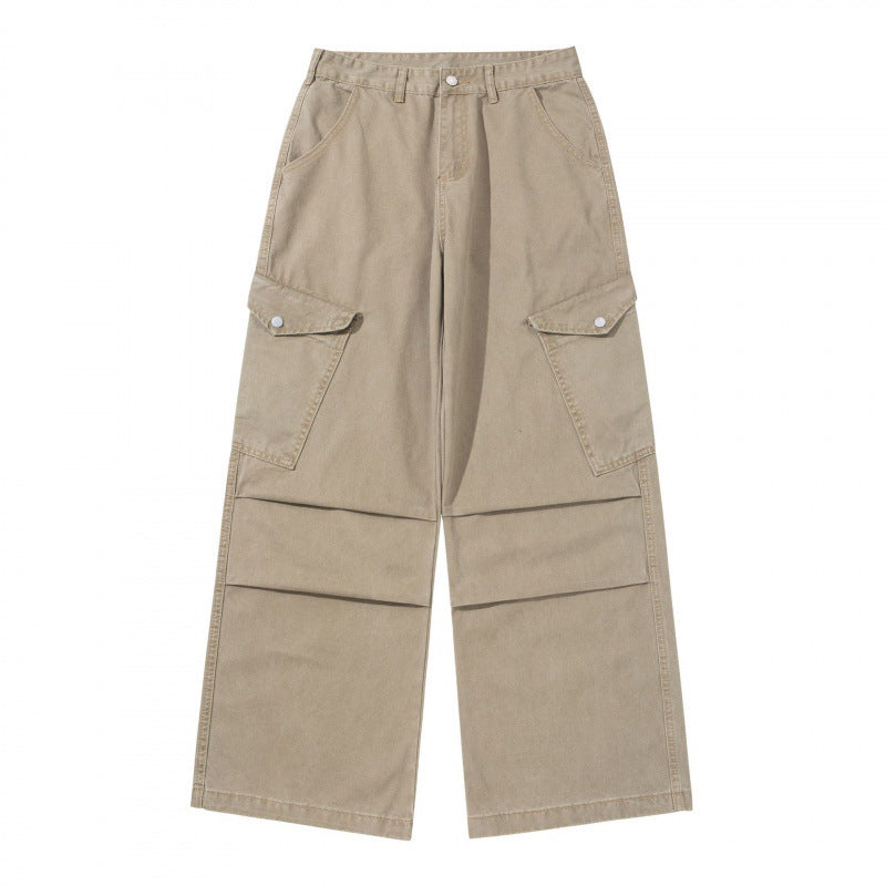 Damen Breite Utility-Cargo-Hose aus robustem Canvas mit hoher Taille und Kniefalten Shop Nory