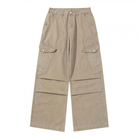 Damen Breite Utility-Cargo-Hose aus robustem Canvas mit hoher Taille und Kniefalten Shop Nory