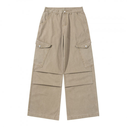 Damen Breite Utility-Cargo-Hose aus robustem Canvas mit hoher Taille und Kniefalten Shop Nory