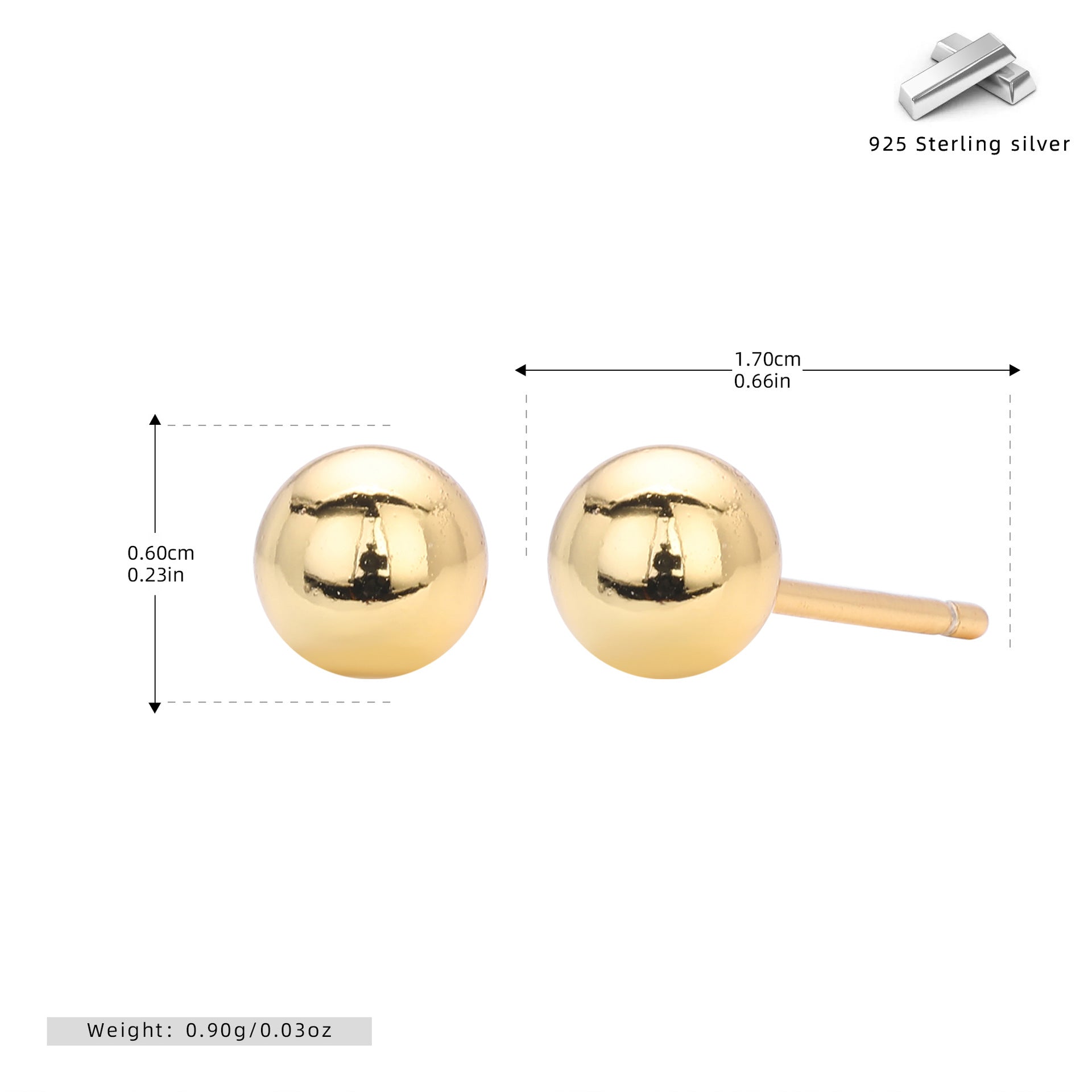 Damen Ohrstecker aus 925 Sterling Silber mit glänzenden Kugeldesign Shop Nory