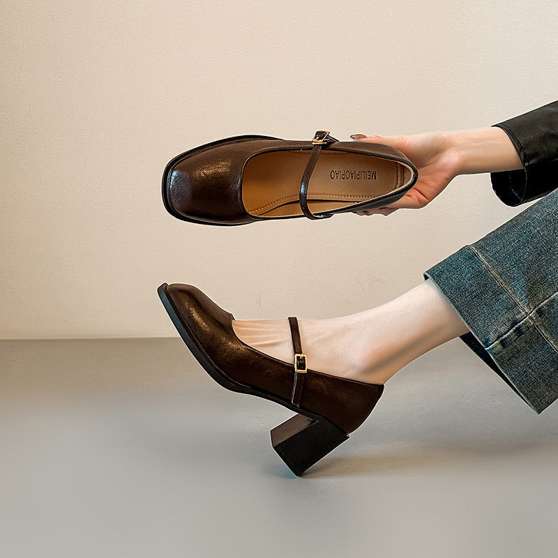 Damen elegante Mary Jane Pumps mit komfortablem Blockabsatz