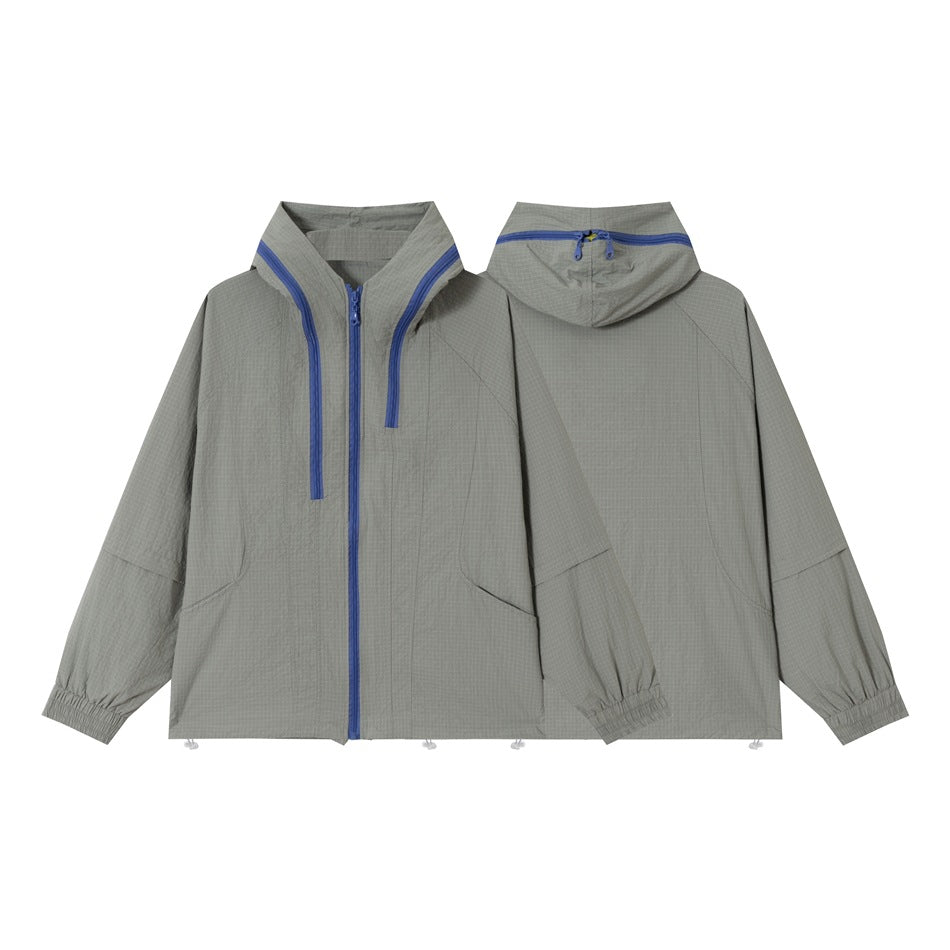Unisex Leichter Ripstop-Kapuzenblouson im Boxy‑Schnitt mit kontrastierendem Reißverschluss und Tunnelzug Shop Nory