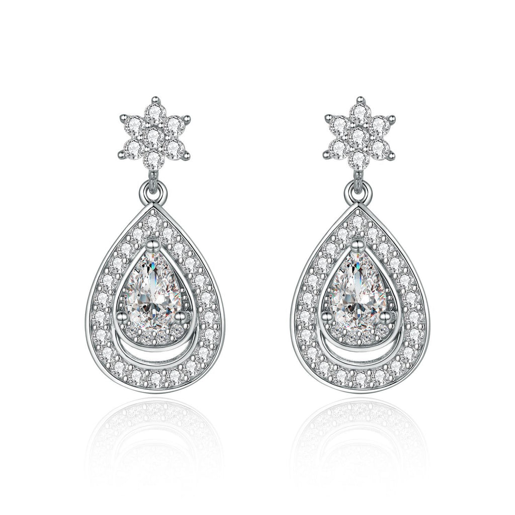 Damen eleganter Tropfenring mit funkelndem Hauptstein und kunstvollen Zirkonia-Verzierungen Shop Nory