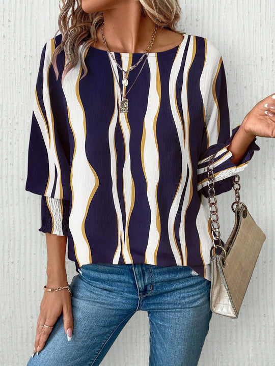 Damen Elegante blusige Oberteil mit Wellenmuster Shopnory