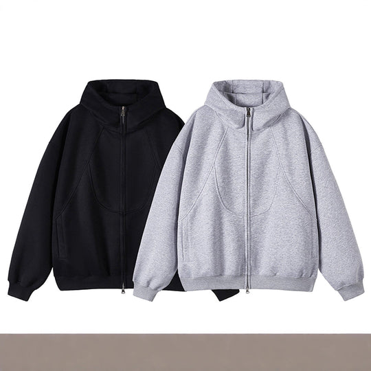 Unisex Oversize-Kapuzen-Sweatjacke mit hohem Stehkragen und durchgehendem Reißverschluss Shop Nory