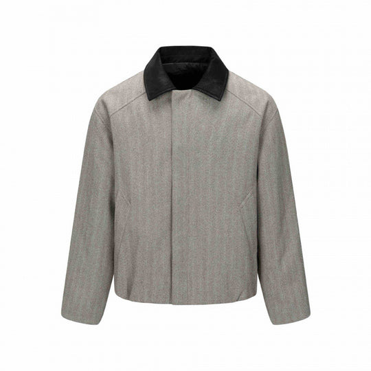 Herren Kurzblouson im Fischgrät-Wollmix mit Lederkragen und verdeckter Verschluss Shop Nory