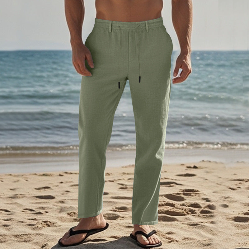 Herren lässige Strandhose mit elastischem Bund und atmungsaktivem Leinenmaterial