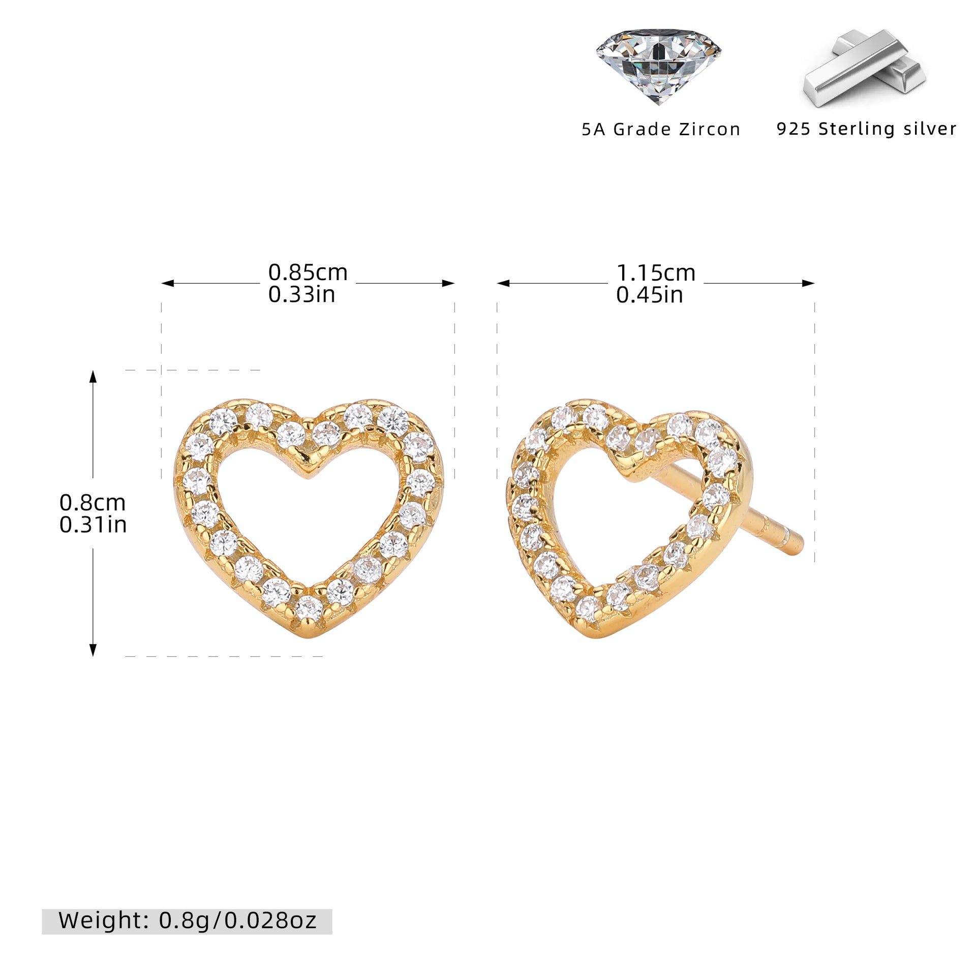 Damen Ohrstecker in Herzform mit luxuriösem Zirkonbesatz aus 925 Sterling Silber Shop Nory