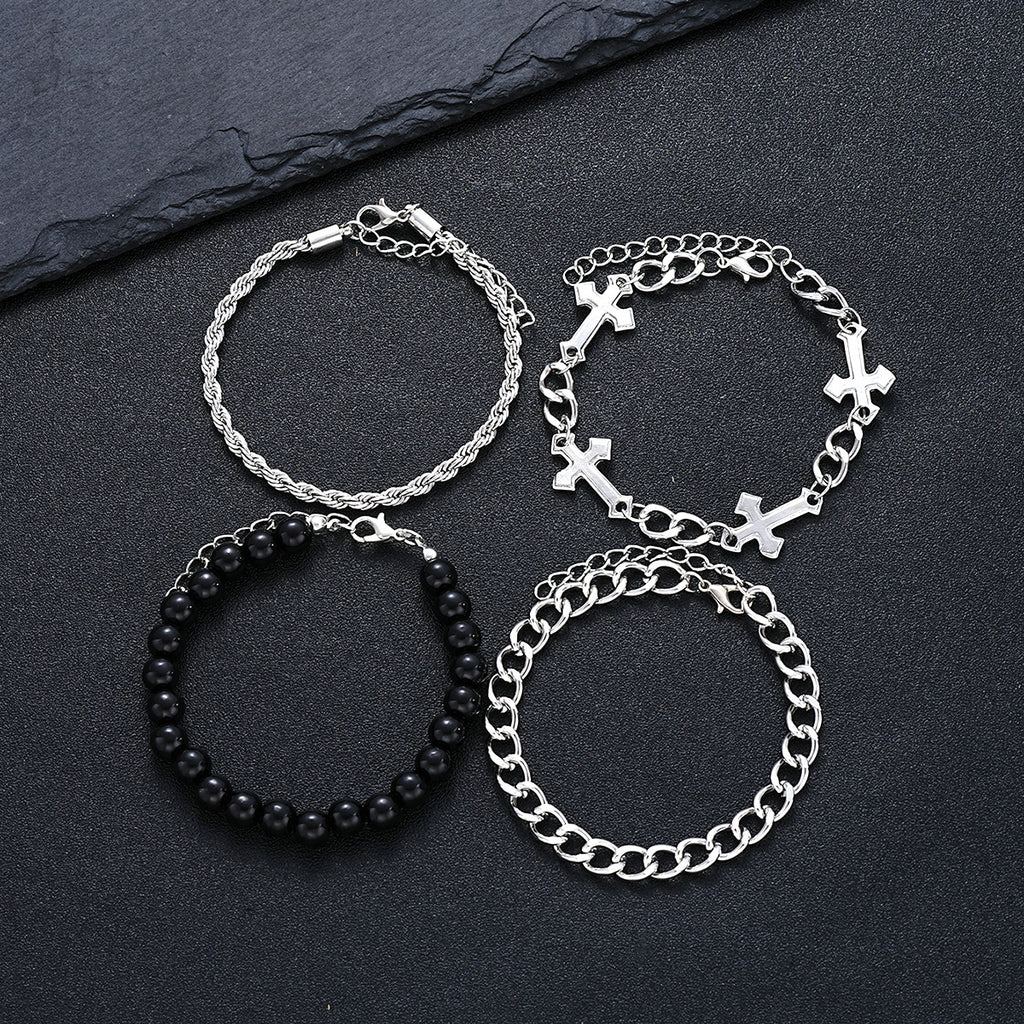 Herren Armband-Set mit stilvollen Perlen und Kreuzmotiven Shop Nory