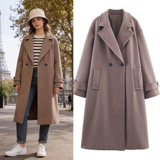 Damen Oversize Wollmix-Mantel mit Doppelreiher, breitem Revers und Ärmelriegel Shop Nory