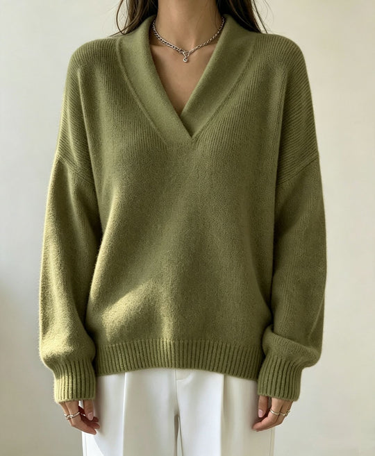 Damen Kaschmir-Touch V-Ausschnitt Relax-Pullover mit Raglanärmeln Shop Nory
