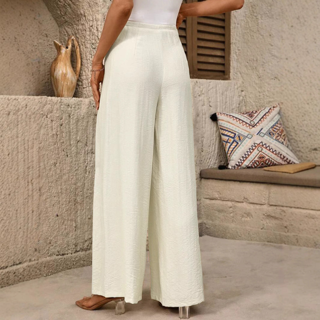 Damen High-Waist Palazzo-Hose mit weitem Bein, Bundfalten und Zierkettendetail Shop Nory
