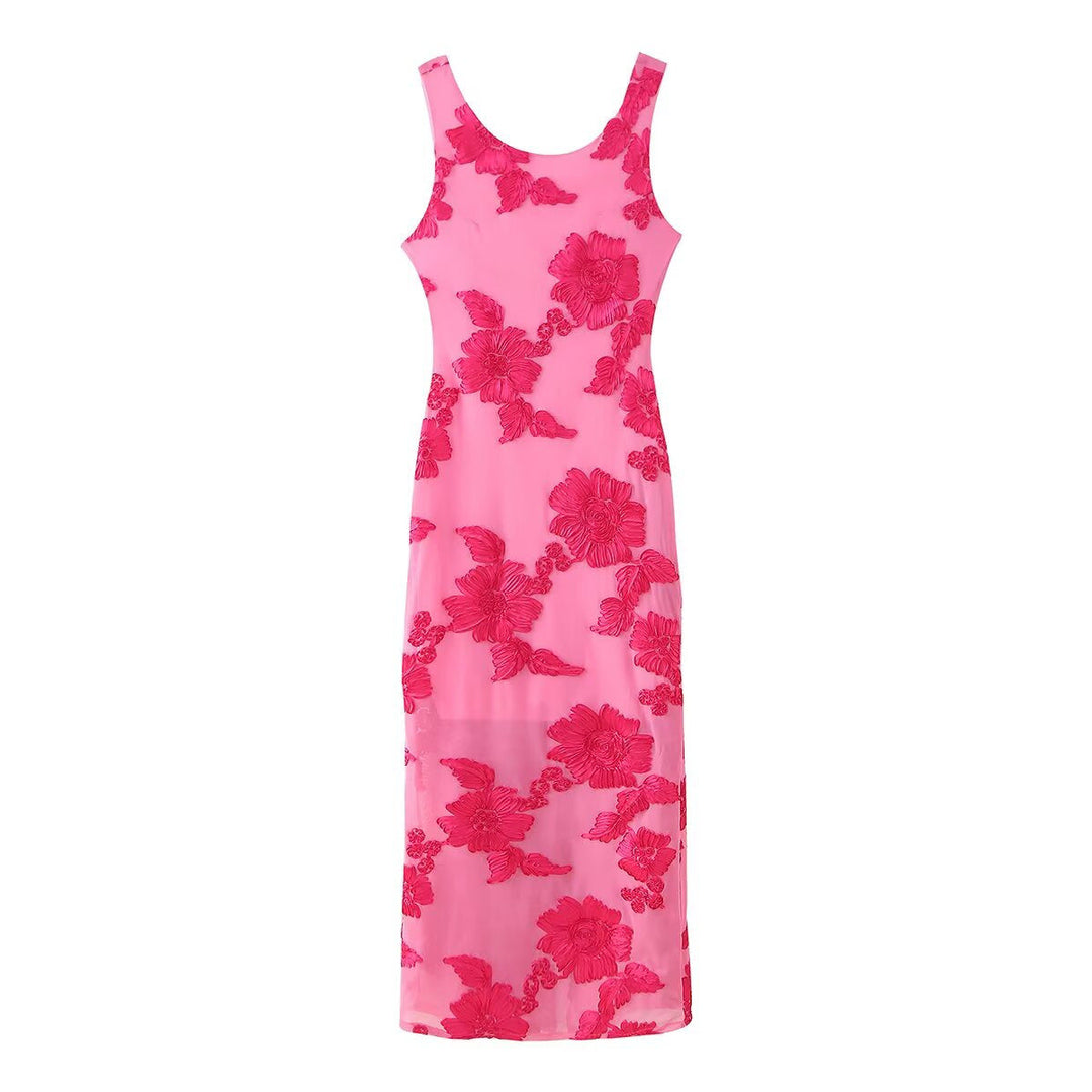 Damen Maxikleid mit floralem Stickmuster und elegantem Schnitt
