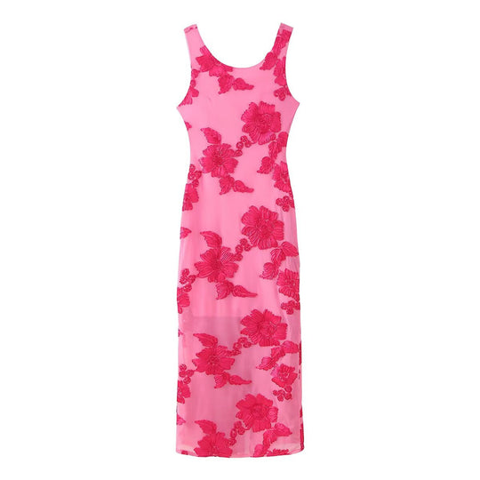 Damen Maxikleid mit floralem Stickmuster und elegantem Schnitt