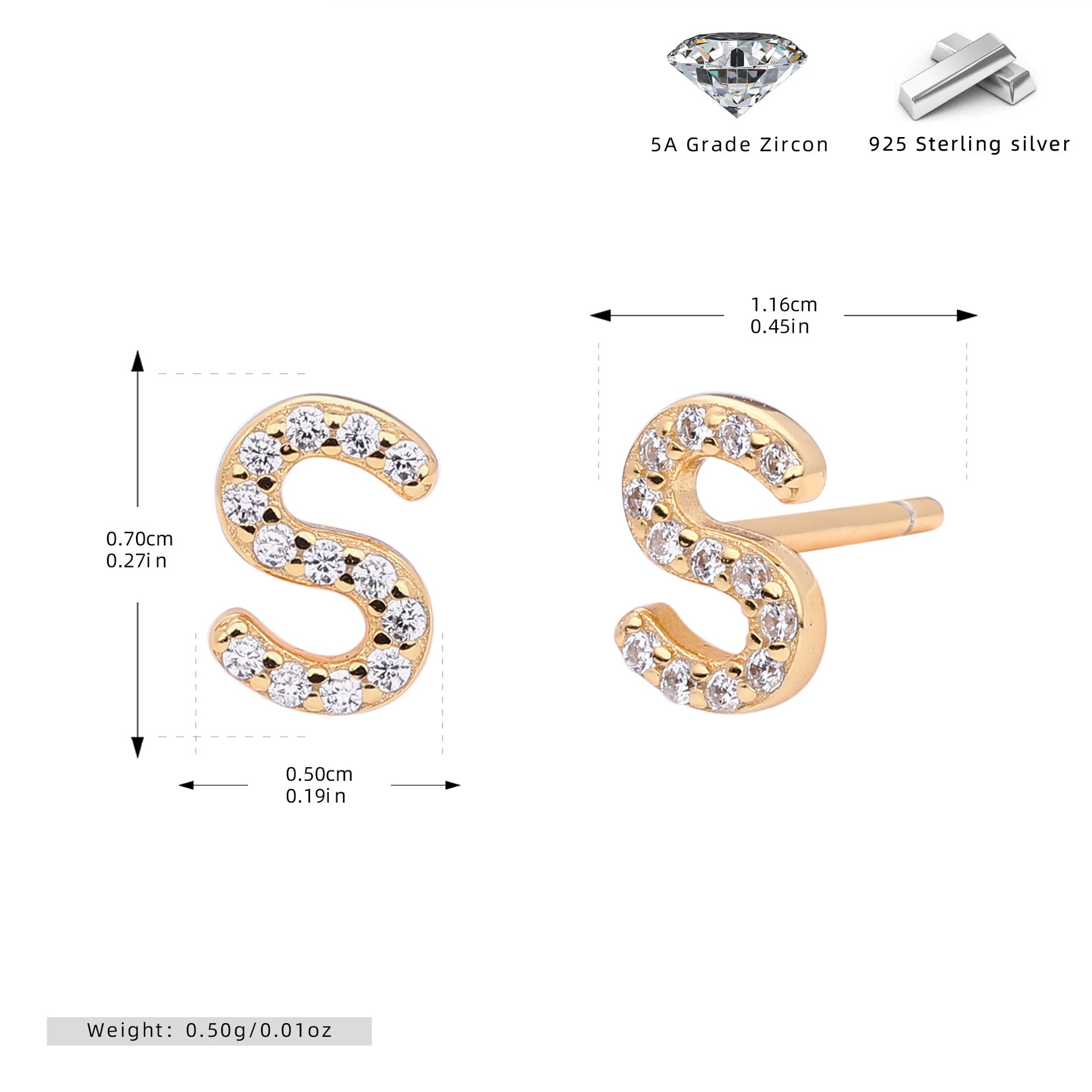 Damen Ohrstecker aus 925 Sterling Silber mit luxuriösem Zirkonbuchstaben R Shop Nory