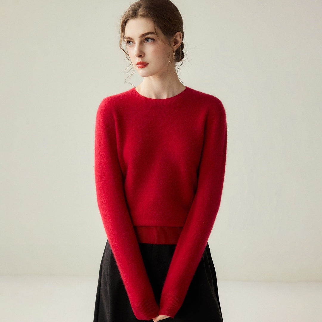 Damen Leichter Rundhalspullover aus Kaschmir‑Look mit extrafeinem Flor und geripptem Saum Shop Nory
