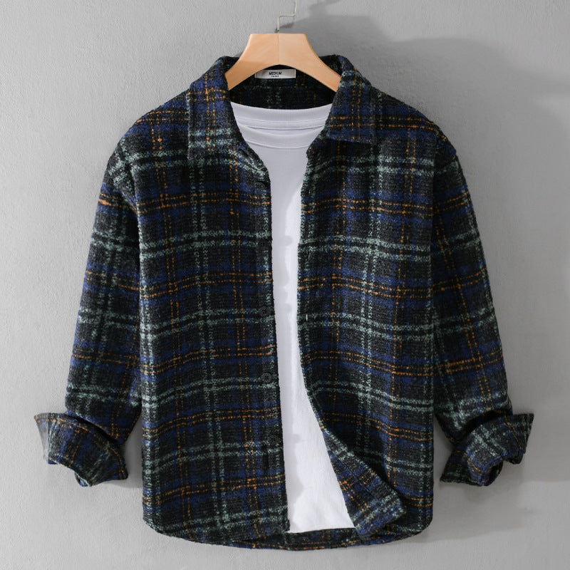 Herren Bouclé-Overshirt im Hemdjackenstil mit Kentkragen und Karomuster Shop Nory
