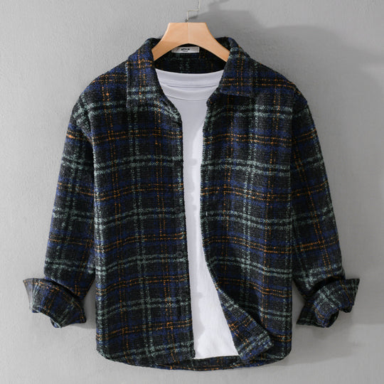 Herren Bouclé-Overshirt im Hemdjackenstil mit Kentkragen und Karomuster Shop Nory