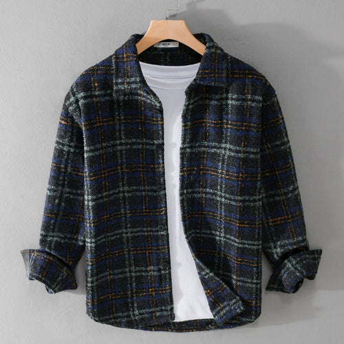 Herren Bouclé-Overshirt im Hemdjackenstil mit Kentkragen und Karomuster Shop Nory